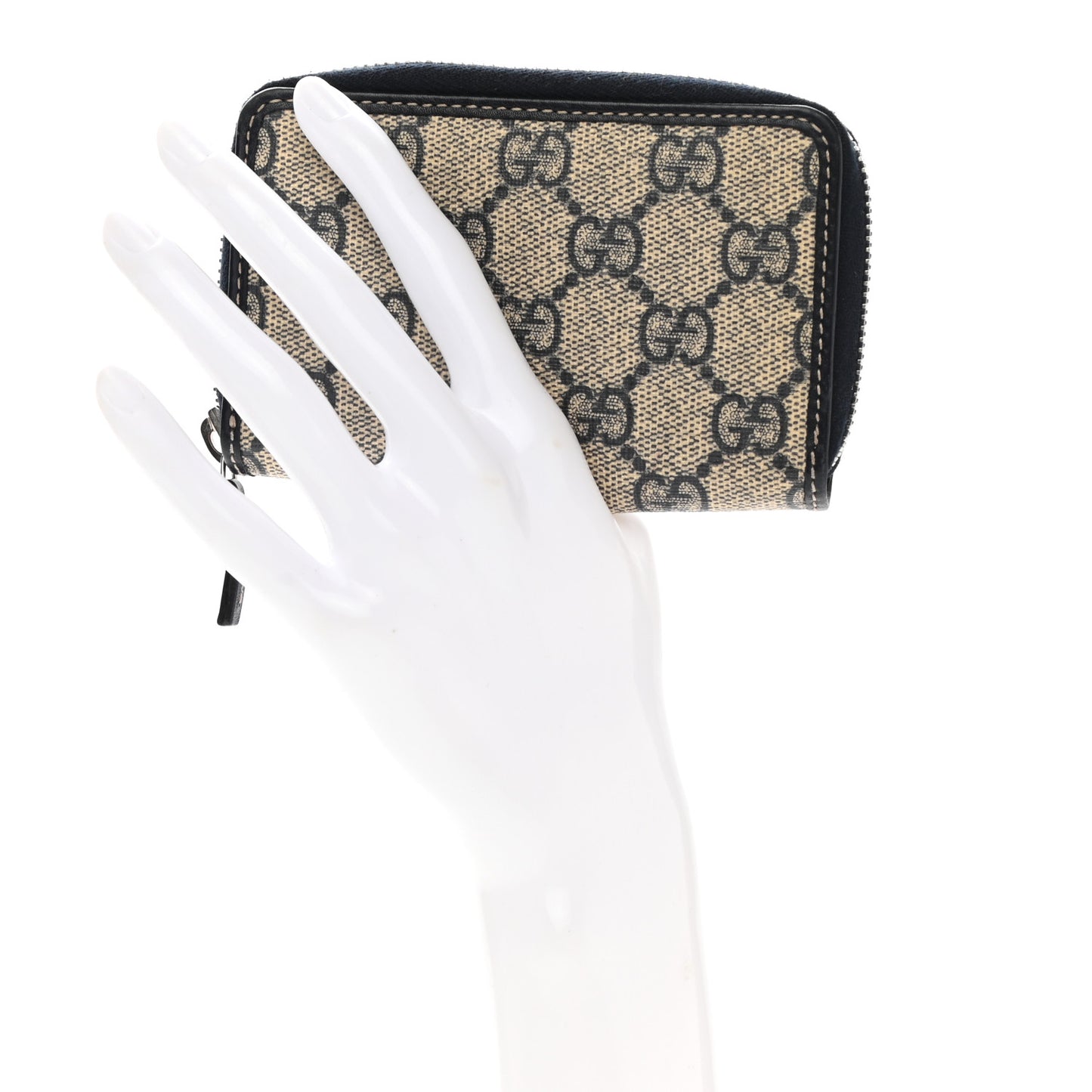 GG Supreme Monogram Calfskin Compact Wallet Beige Blue