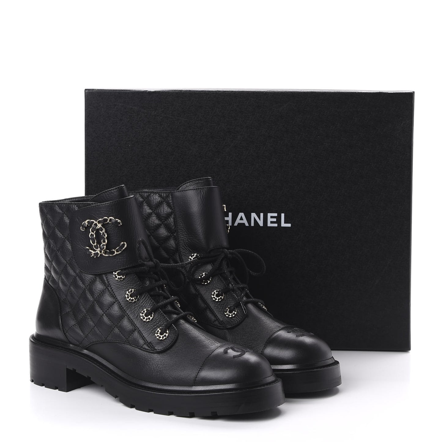 Shiny Goatskin Calfskin Quilted Lace Up Combat Boots 42 Black