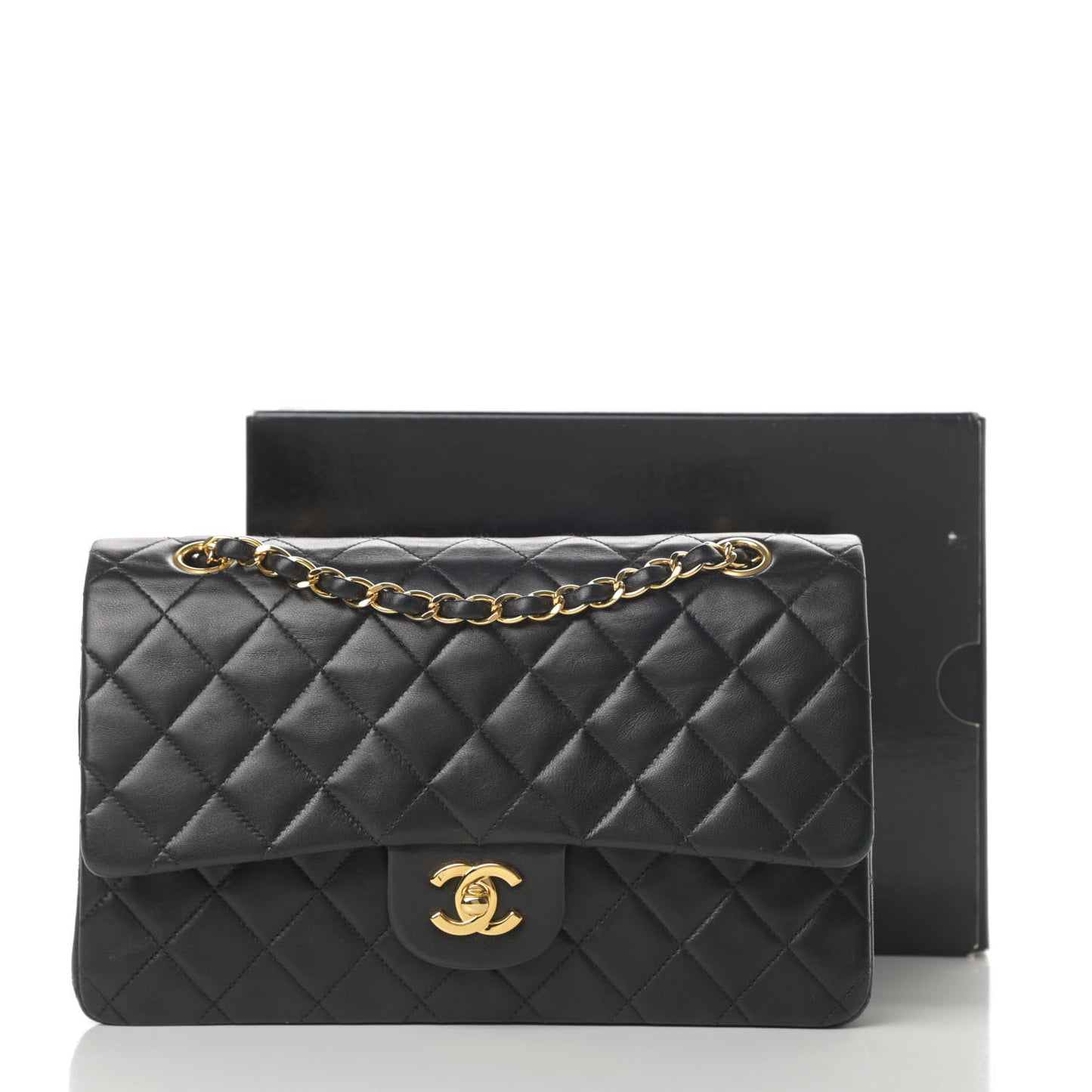 Lambskin Quilted Medium Double Flap Black