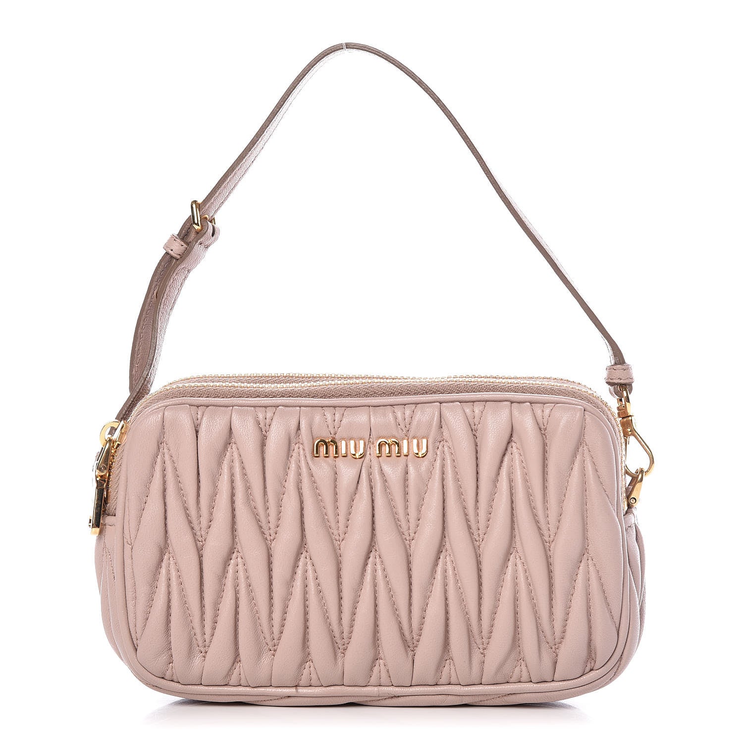 Miu Miu Nappa Matelasse Double Zip Pochette Clutch Cammeo 1 of 11