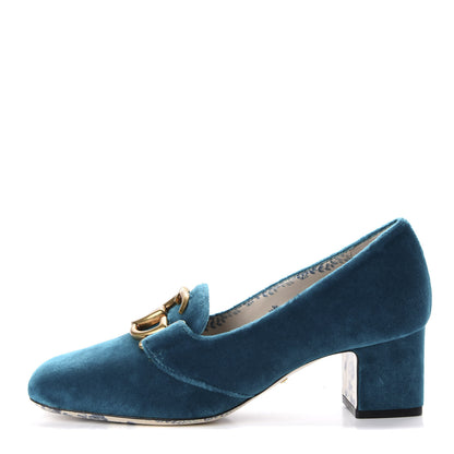 Gucci Softy Velvet GG Victoire 55mm Loafer Pumps 36.5 Pavone 1 of 10