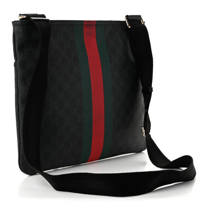 Gucci GG Supreme Monogram Web Medium Flat Messenger Bag Black Grey 3 of 10
