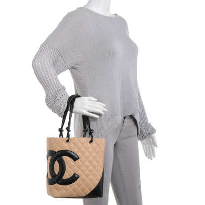 Chanel Calfskin Quilted Small Cambon Tote Beige Black 2 of 7