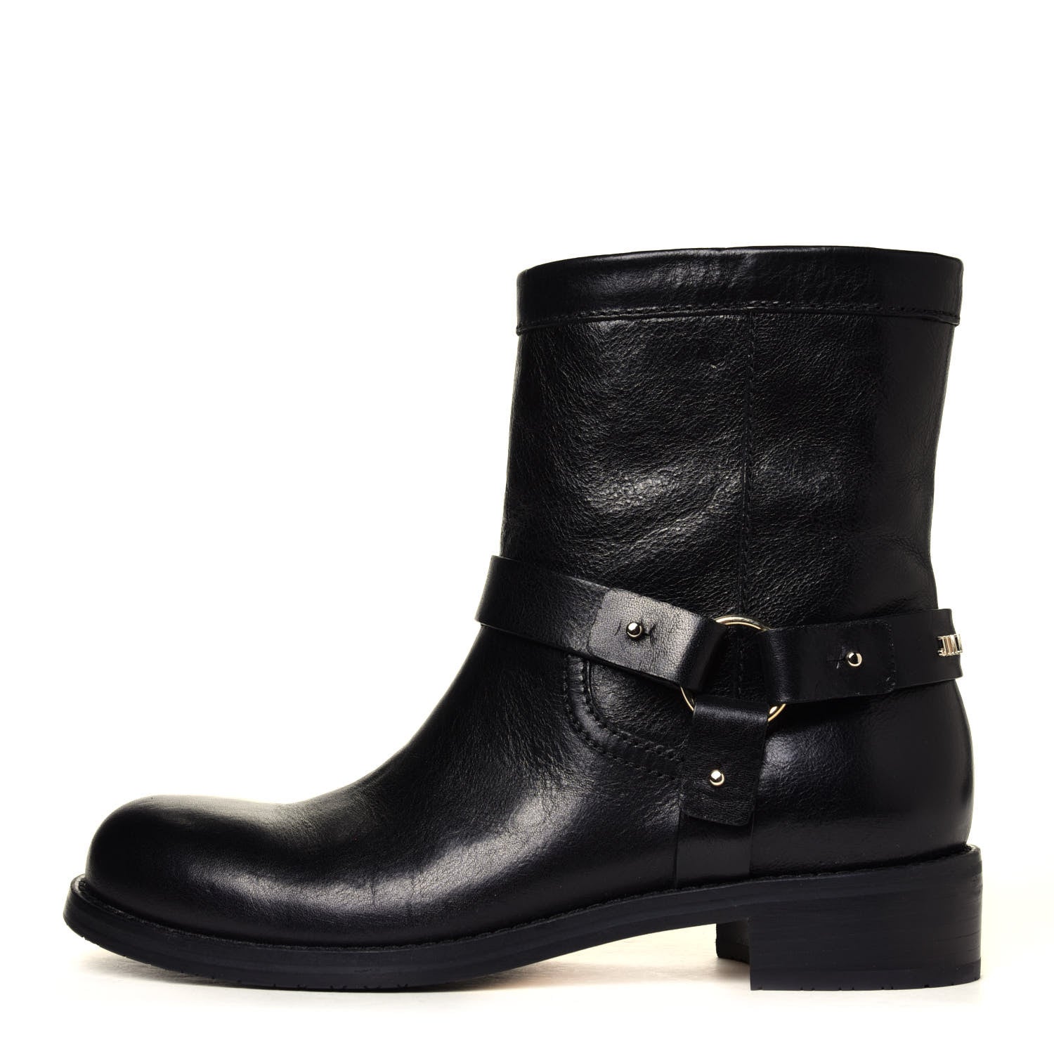 Jimmy Choo Shiny Calfskin Dixi Low Moto Boots 37.5 Black 2 of 12