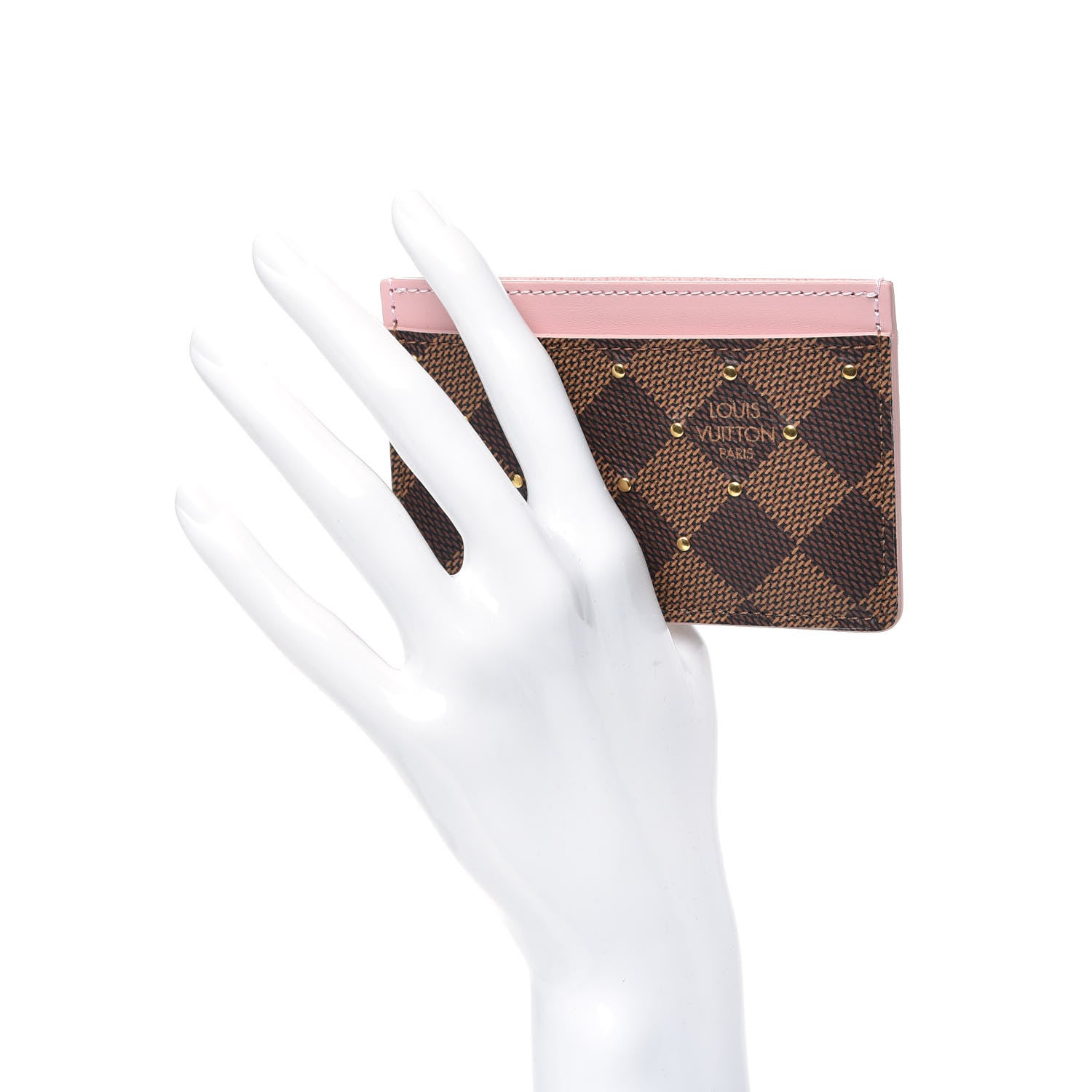 Louis Vuitton Damier Ebene Studded Card Holder Rose Ballerine 2 of 7