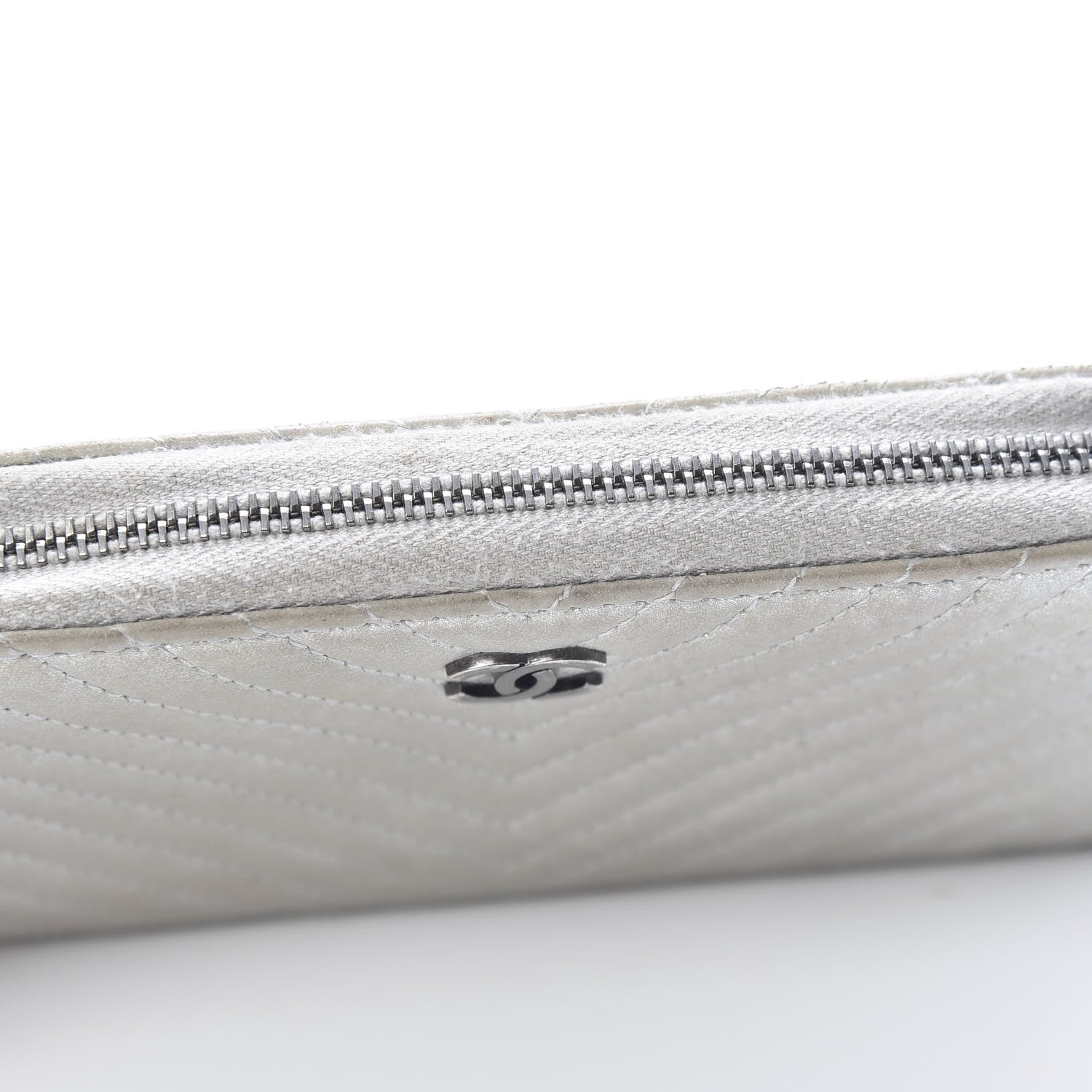 Chanel Metallic Lambskin Chevron Quilted Small Zip Around Wallet Silver 11 of 13