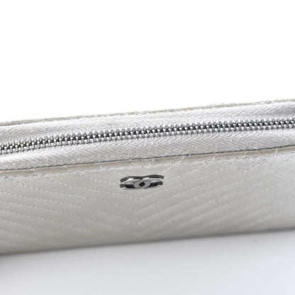 Chanel Metallic Lambskin Chevron Quilted Small Zip Around Wallet Silver 11 of 13