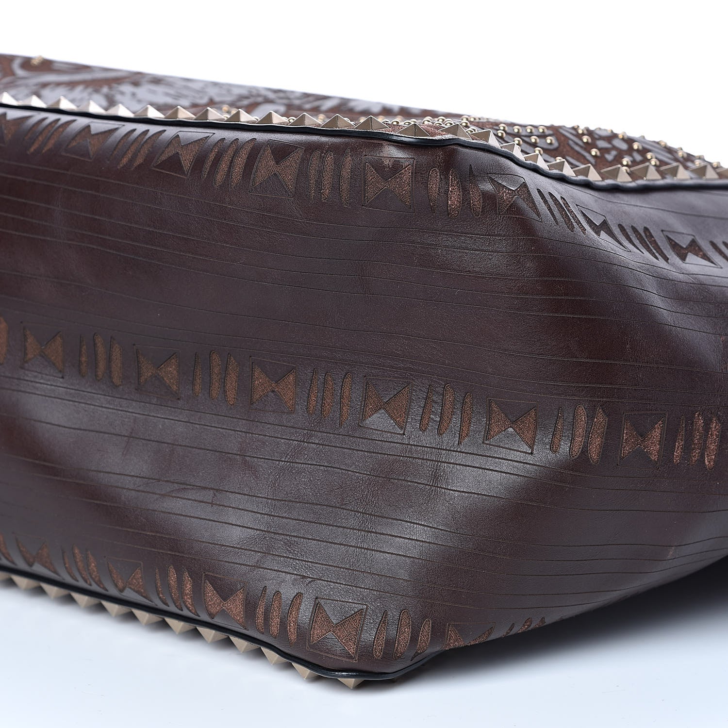Valentino Garavani Calfskin Canvas Elephant Embossed Medium Rockstud Reversible Tote Brown 14 of 18