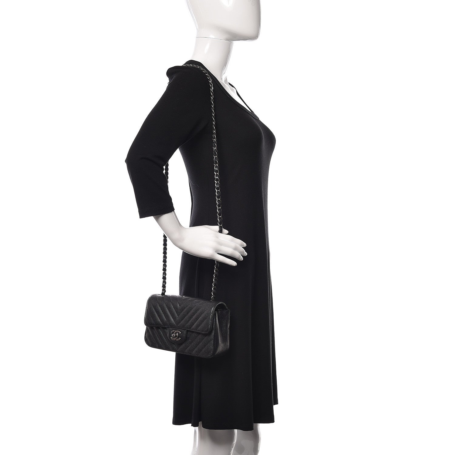 Chanel Iridescent Caviar Chevron Quilted Mini Rectangular Flap Black 2 of 14