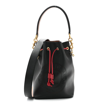 Fendi Vitello Grace F is Fendi Stamp Patch Perforated Small Mon Tresor Bucket Bag Black 1 of 9
