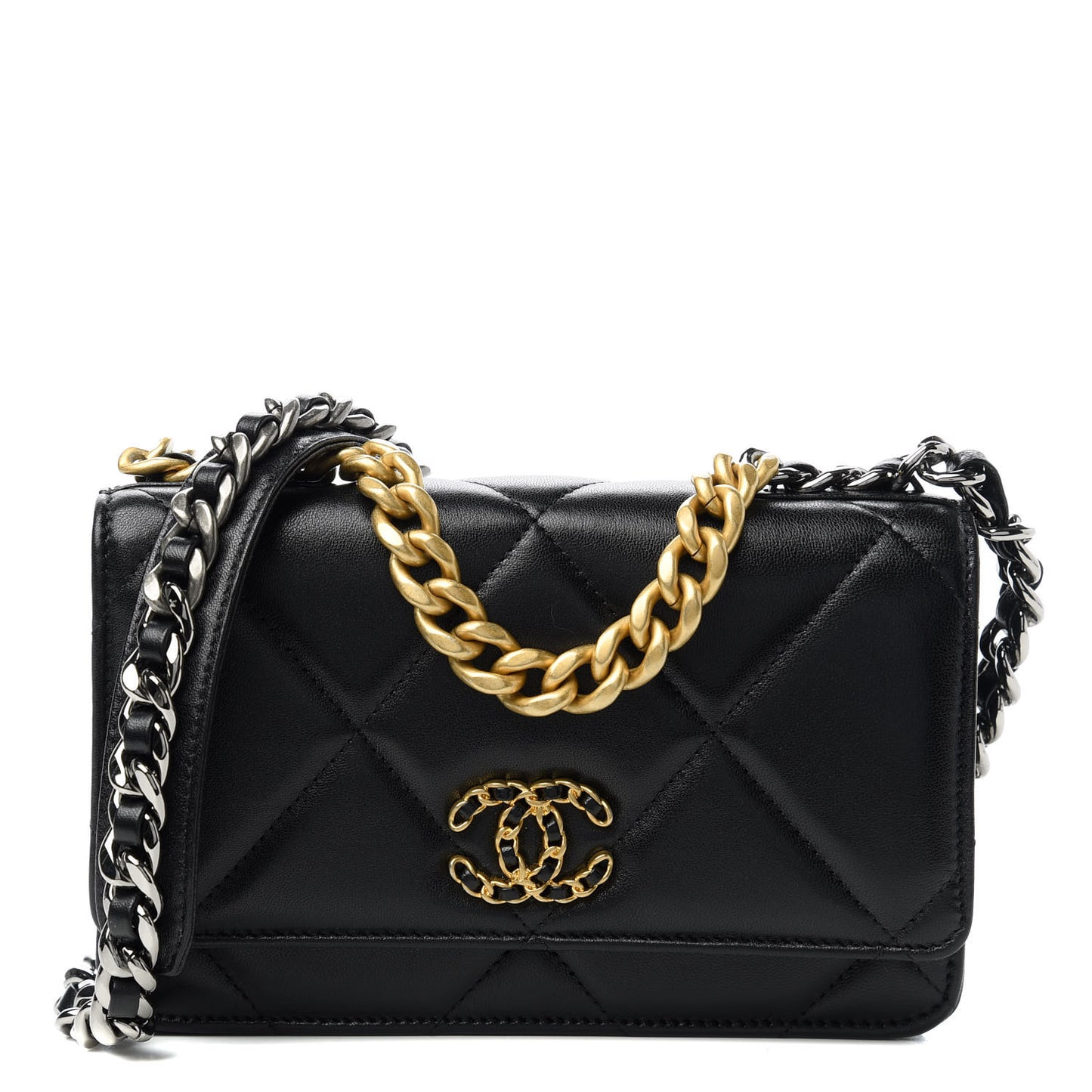 Goatskin Quilted Chanel 19 Wallet On Chain WOC Black