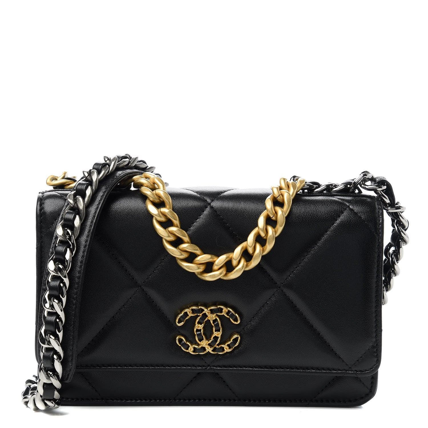 Chanel Goatskin Quilted Chanel 19 Wallet On Chain WOC Black 1 of 12