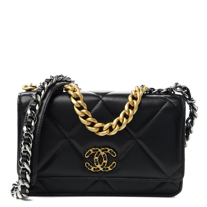 Chanel Goatskin Quilted Chanel 19 Wallet On Chain WOC Black 1 of 12