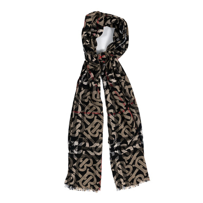 Burberry Cashmere Jacquard Monogram Scarf Beige 1 of 3