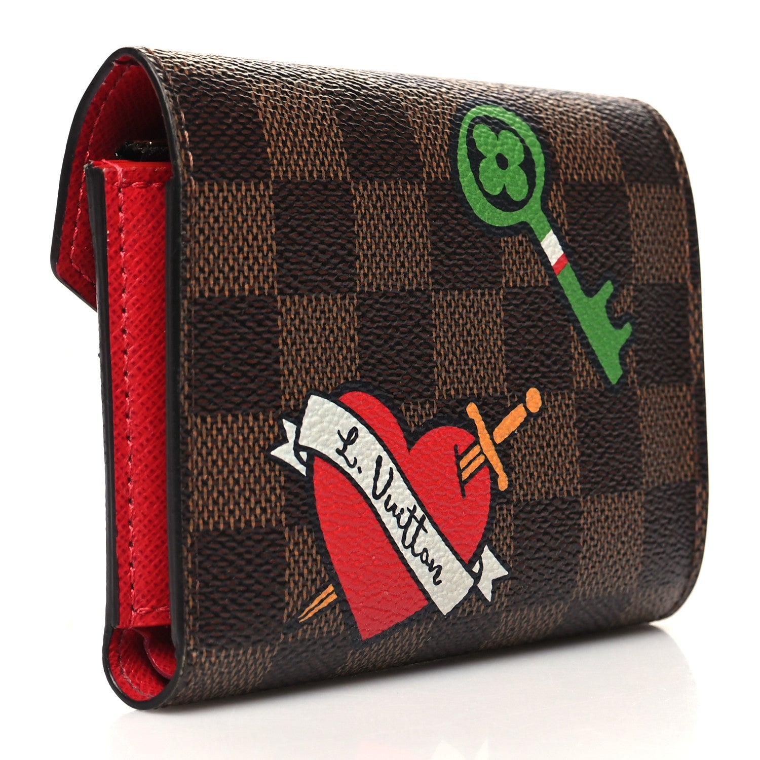 Louis Vuitton Damier Ebene Stories Victorine Wallet Red 3 of 9