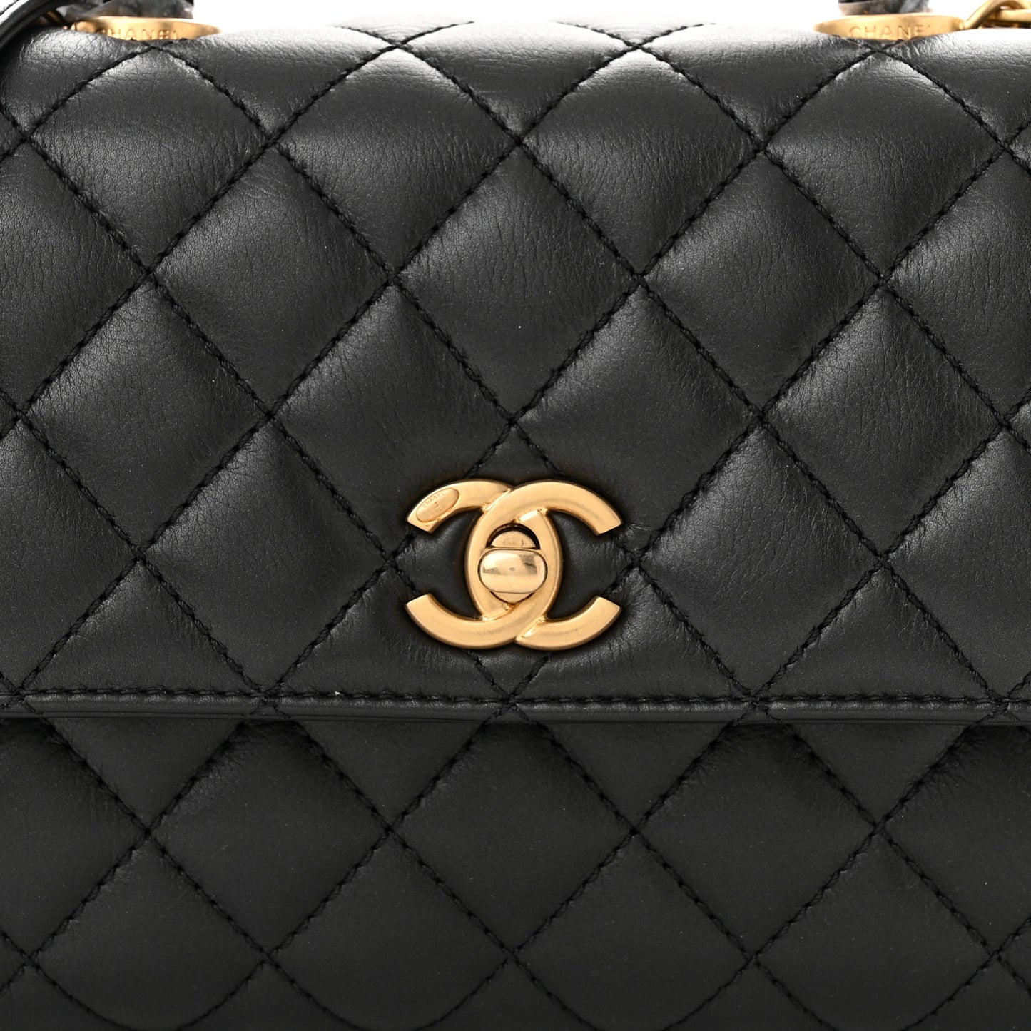 Calfskin Strass Quilted Mini Coco Handle Flap Black