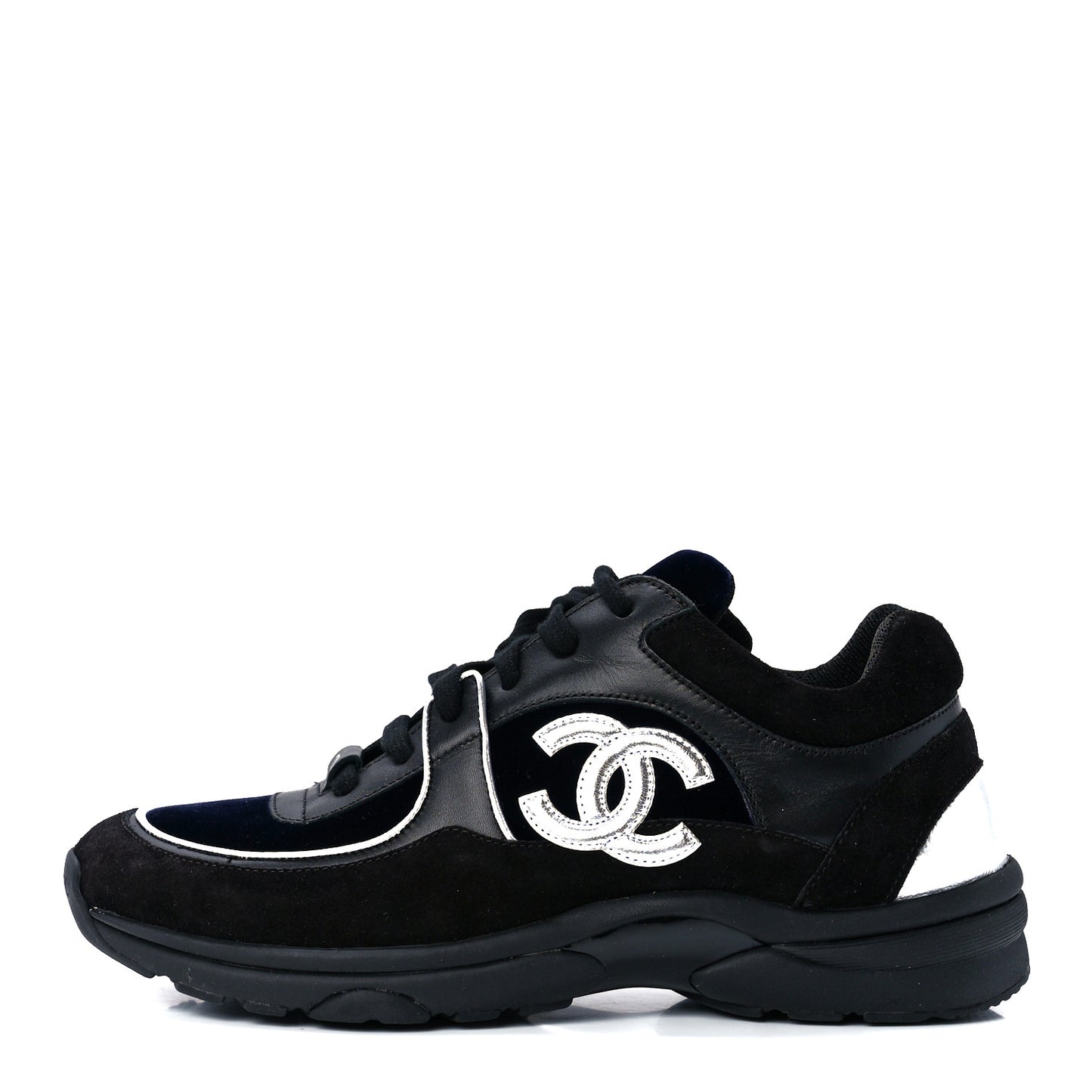 Suede Velvet Lambskin CC Sneakers 37.5 Black Blue Silver