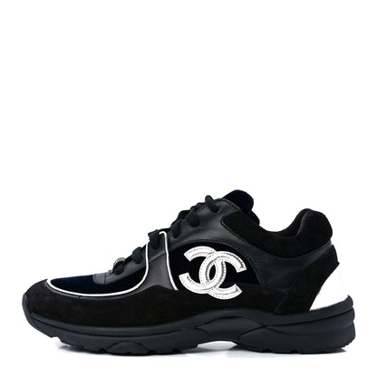 Chanel Suede Velvet Lambskin CC Sneakers 37.5 Black Blue Silver 1 of 9