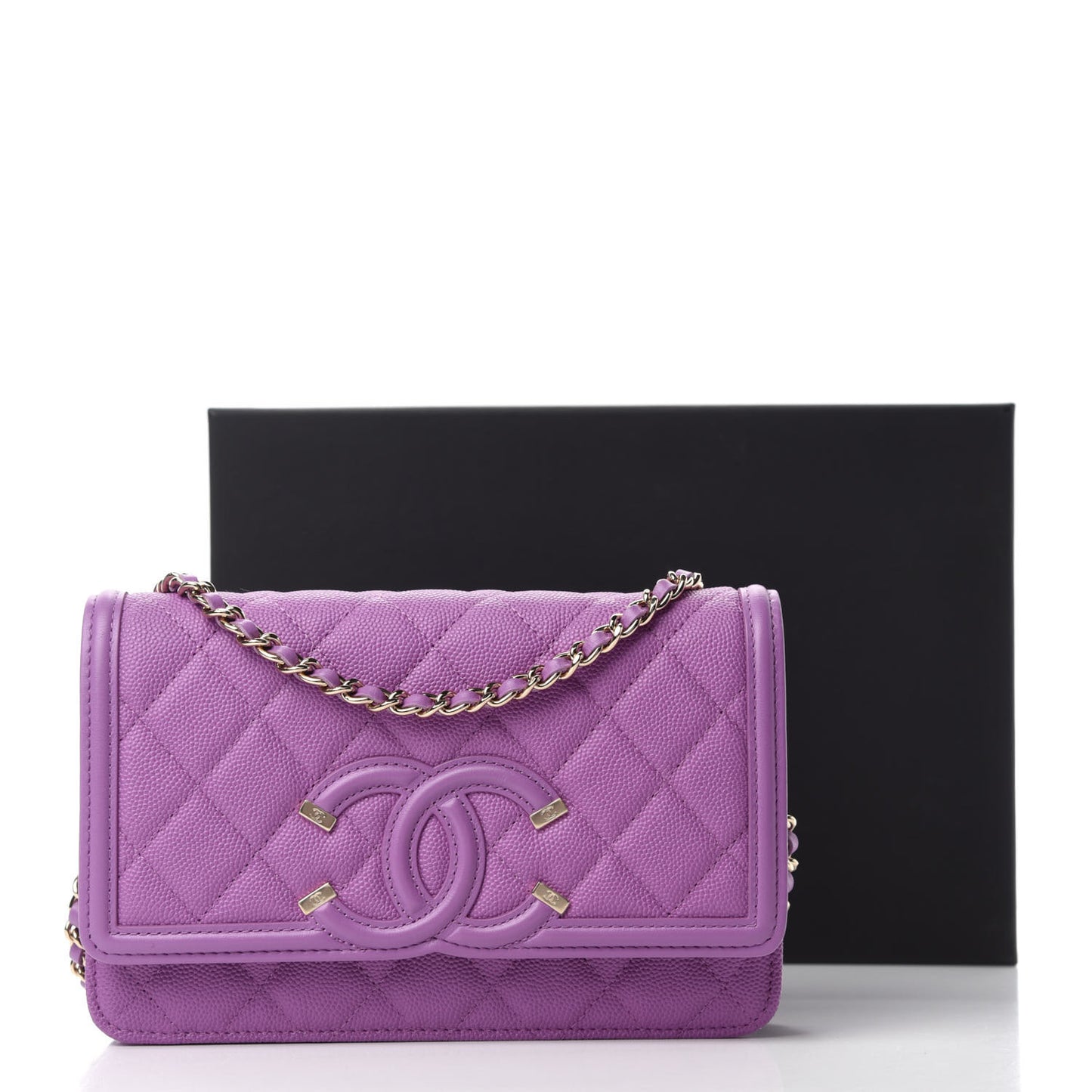 Caviar Quilted CC Filigree Wallet On Chain WOC Purple
