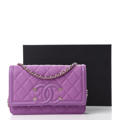 Chanel Caviar Quilted CC Filigree Wallet On Chain WOC Purple 12 of 12