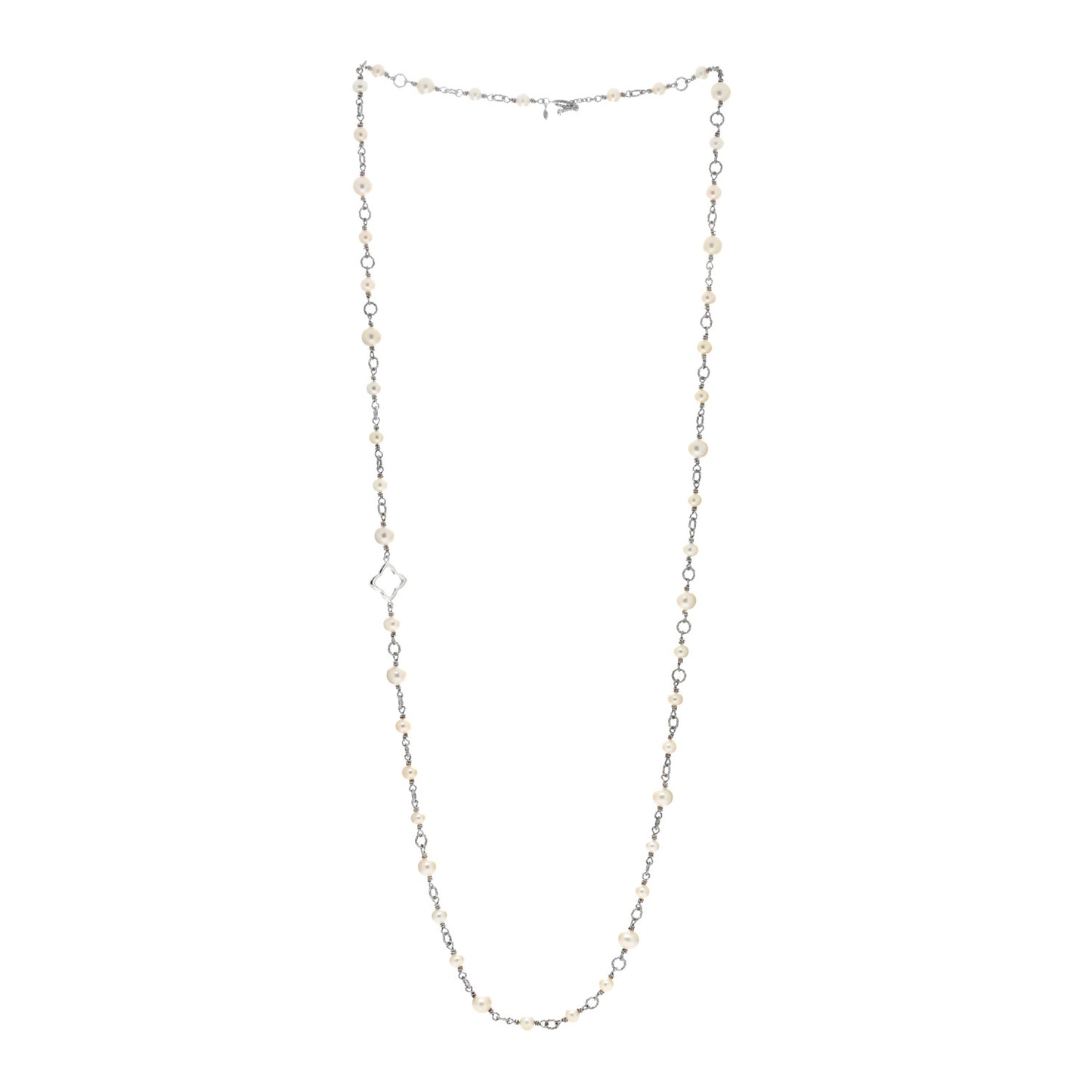 Sterling Silver Pearl 9mm Quatrefoil Long Chain Necklace