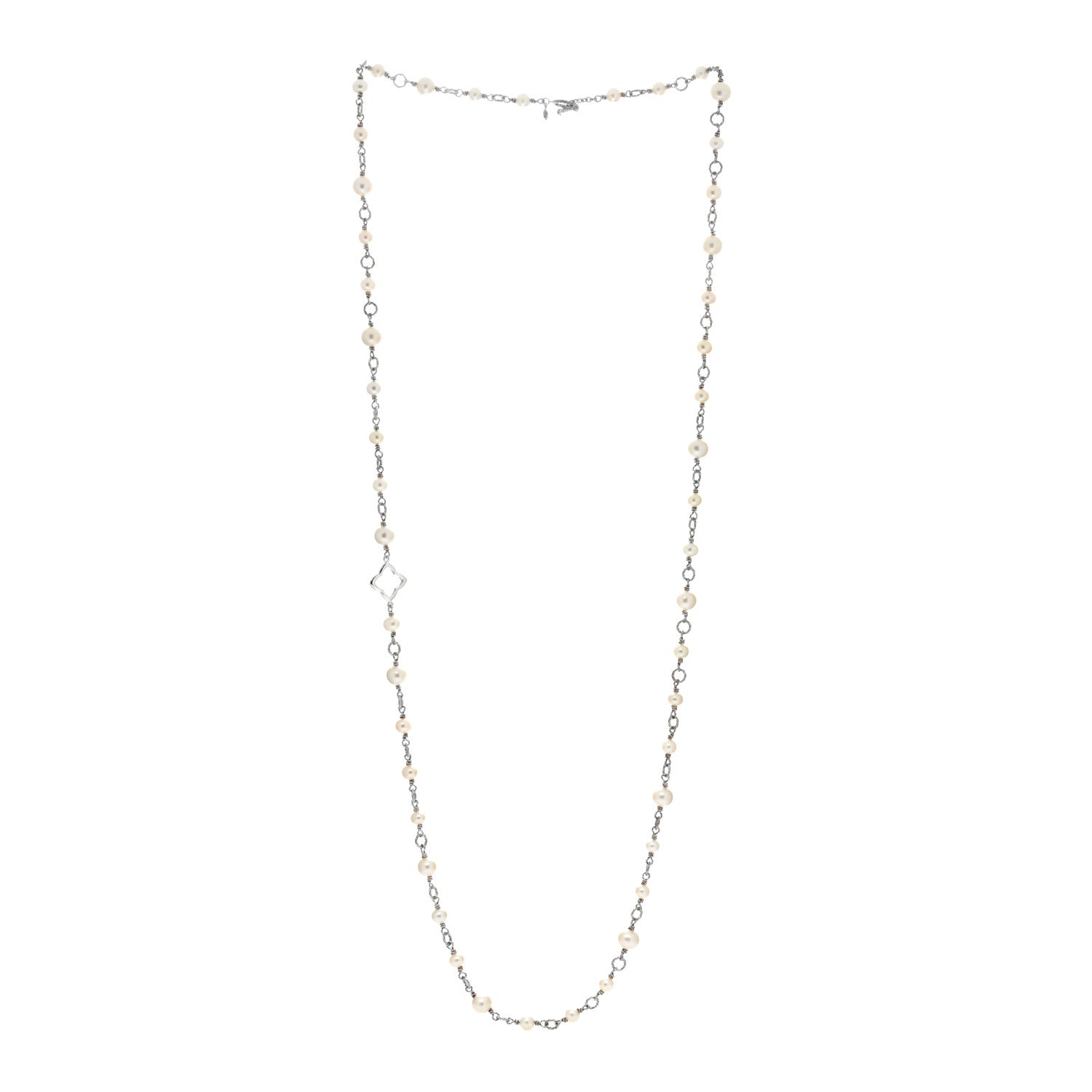 David Yurman Sterling Silver Pearl 9mm Quatrefoil Long Chain Necklace 2 of 4