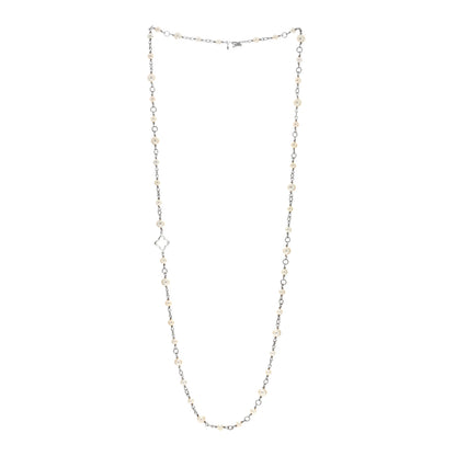 David Yurman Sterling Silver Pearl 9mm Quatrefoil Long Chain Necklace 2 of 4