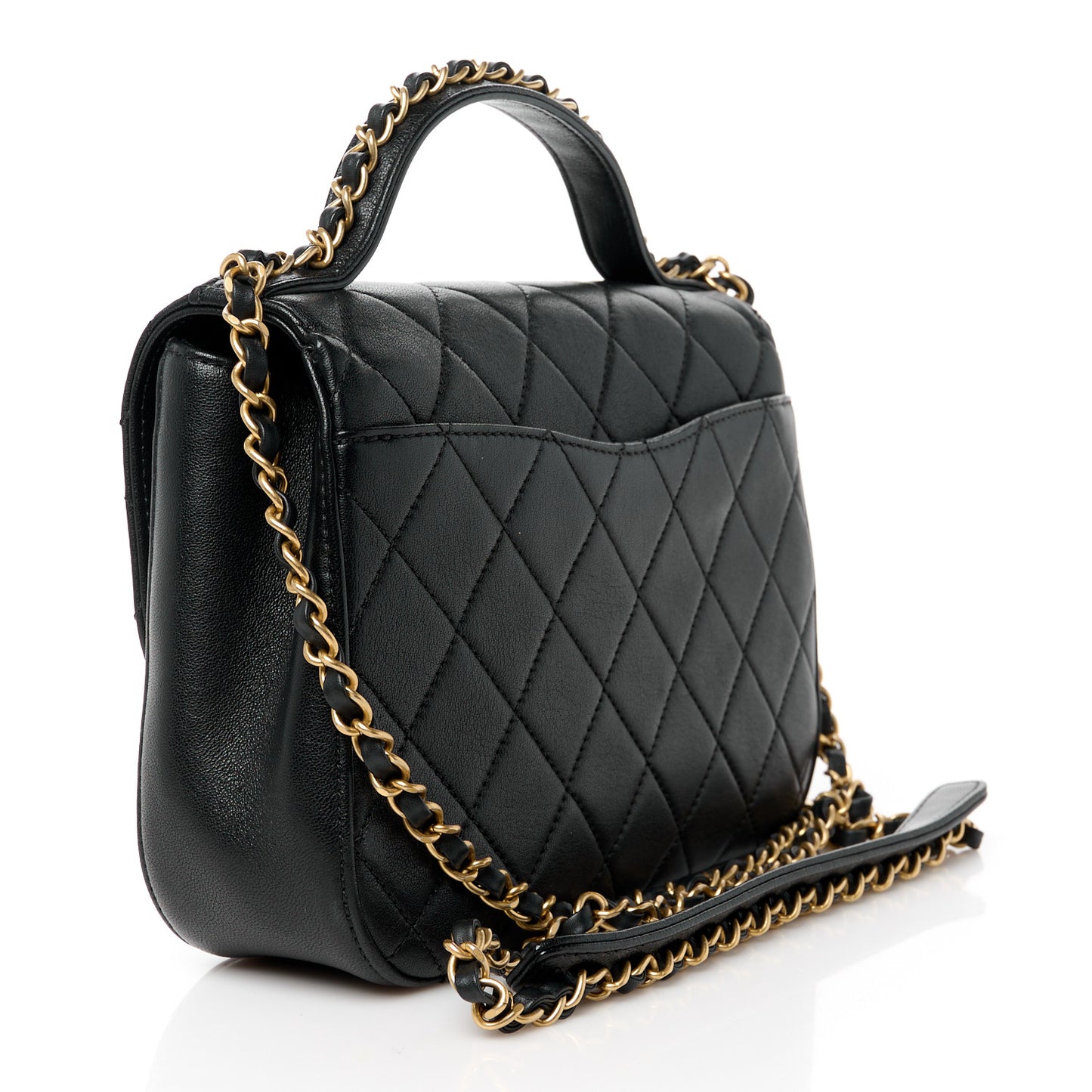 Lambskin Quilted Chain Infinity Top Handle Flap Black