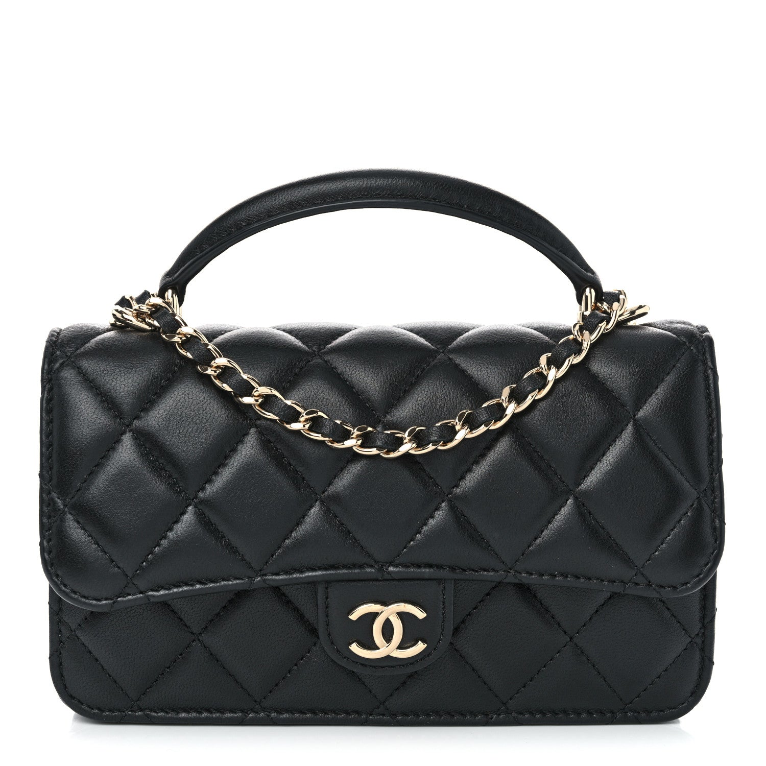 Chanel Lambskin Quilted Flap Phone Holder With Chain Black 1 of 11