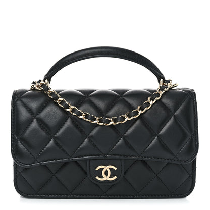 Chanel Lambskin Quilted Flap Phone Holder With Chain Black 1 of 11