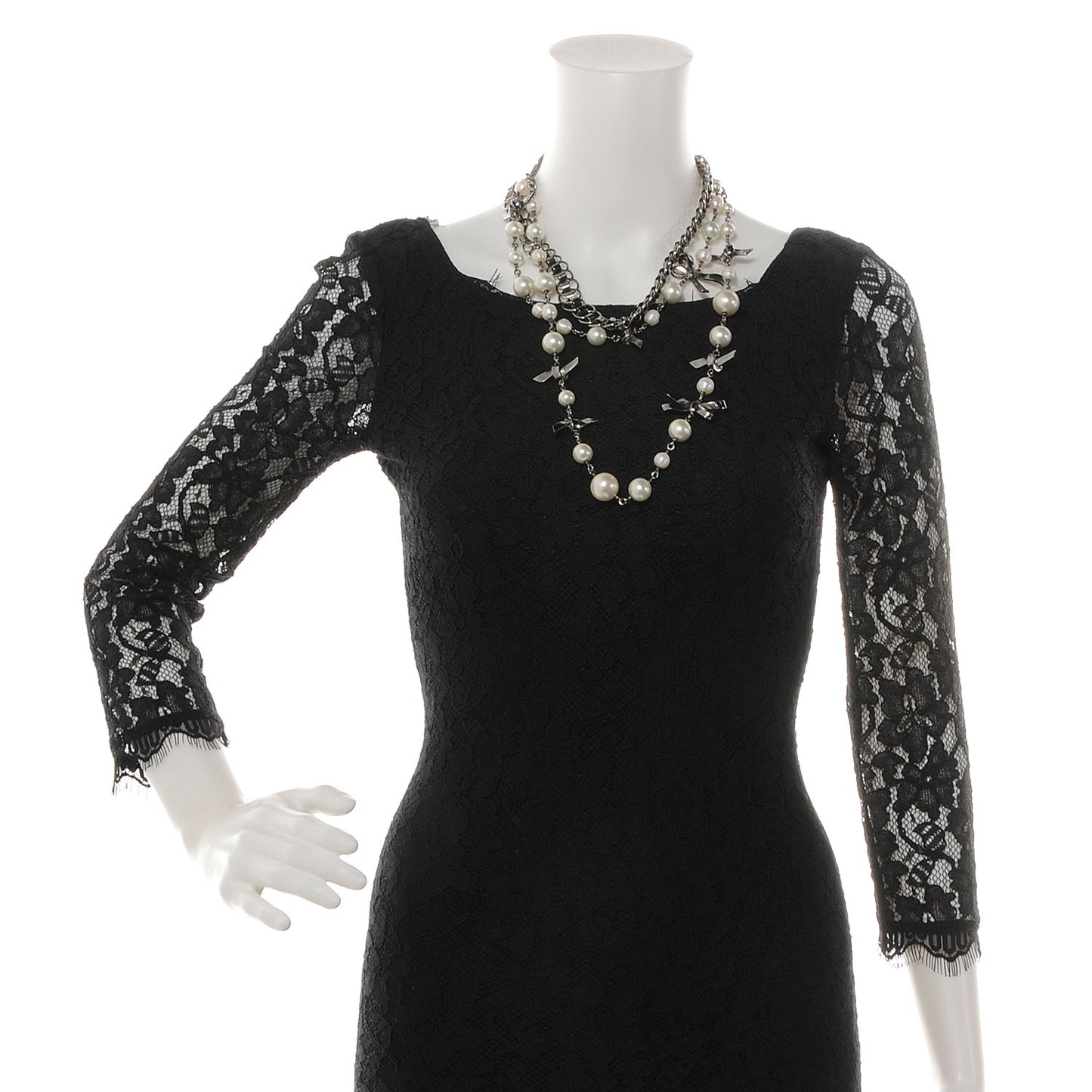 Pearl Chain And Bow Necklace Dark Silver