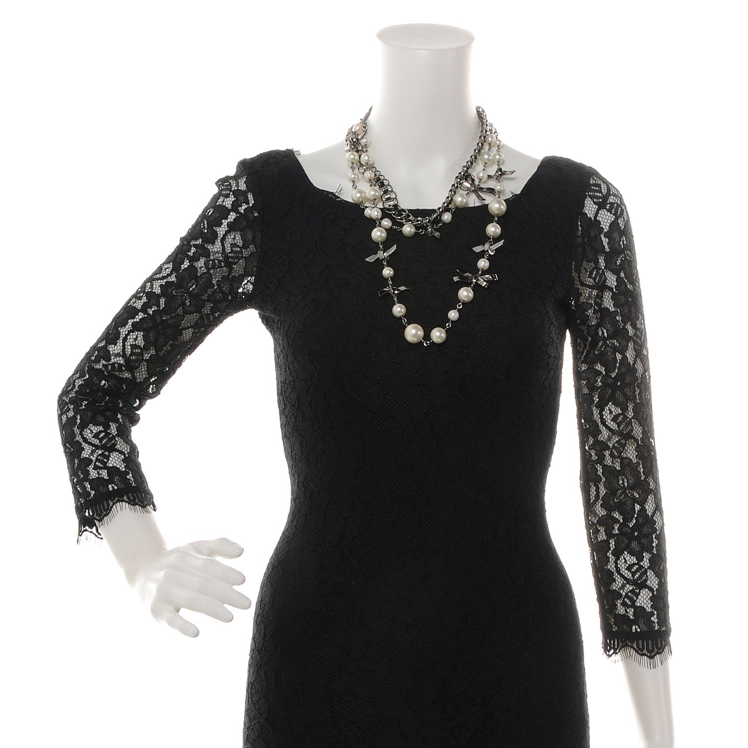 Chanel Pearl Chain And Bow Necklace Dark Silver 2 of 7