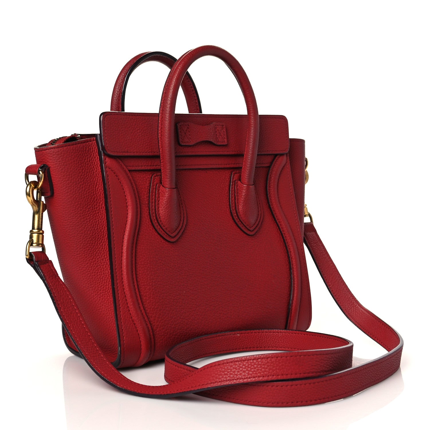 Celine Drummed Calfskin Nano Luggage Red 3 of 14