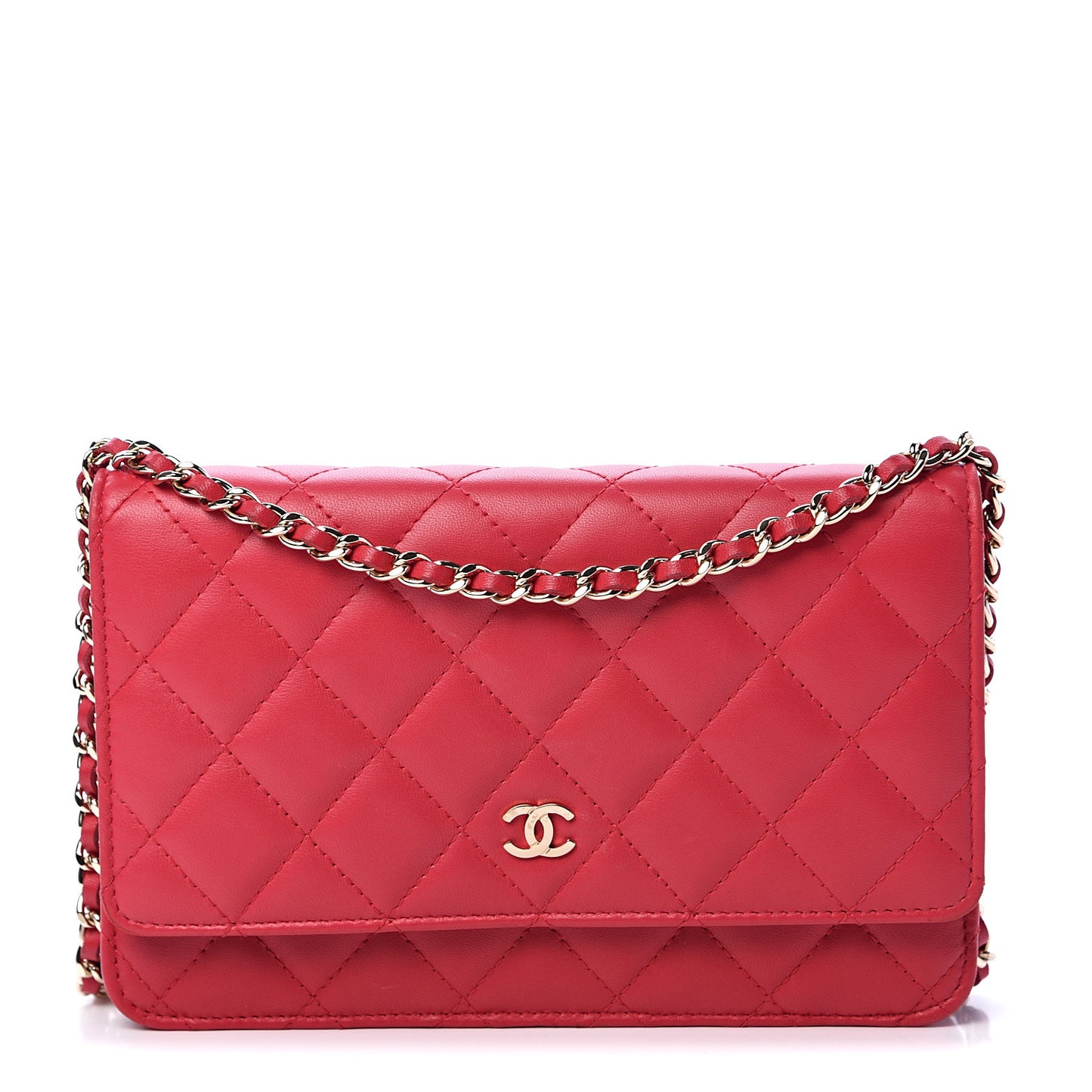 Lambskin Quilted Wallet On Chain WOC Red