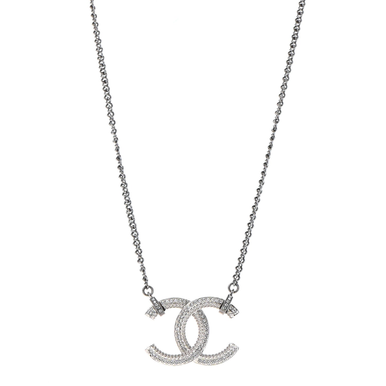 Chanel Crystal CC Pendant Necklace Silver 1 of 3