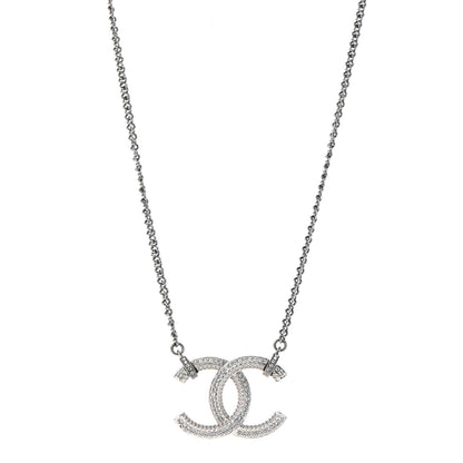 Chanel Crystal CC Pendant Necklace Silver 1 of 3