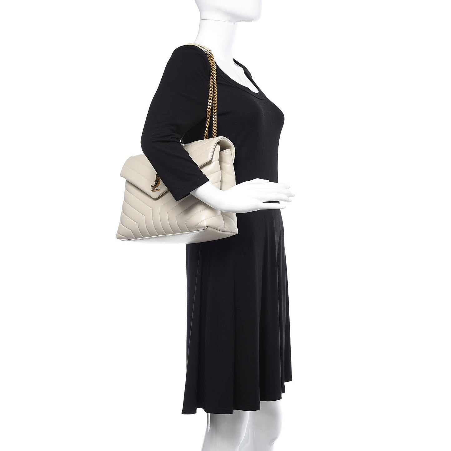 Calfskin Y Quilted Monogram Medium Loulou Chain Satchel Crema Soft