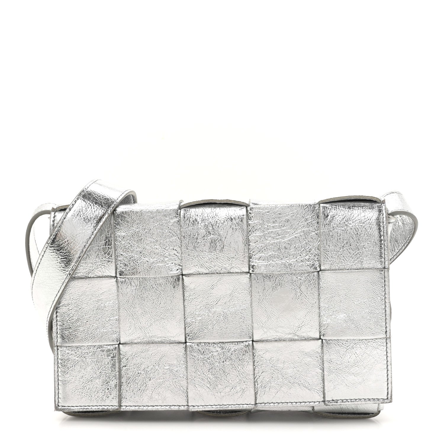 Bottega Veneta Metallic Lambskin Maxi Intrecciato Cassette Crossbody Bag Silver 3 of 31