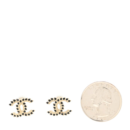 Chanel Strass Crystal Dazzling Wheat CC Earrings Black Gold 2 of 4