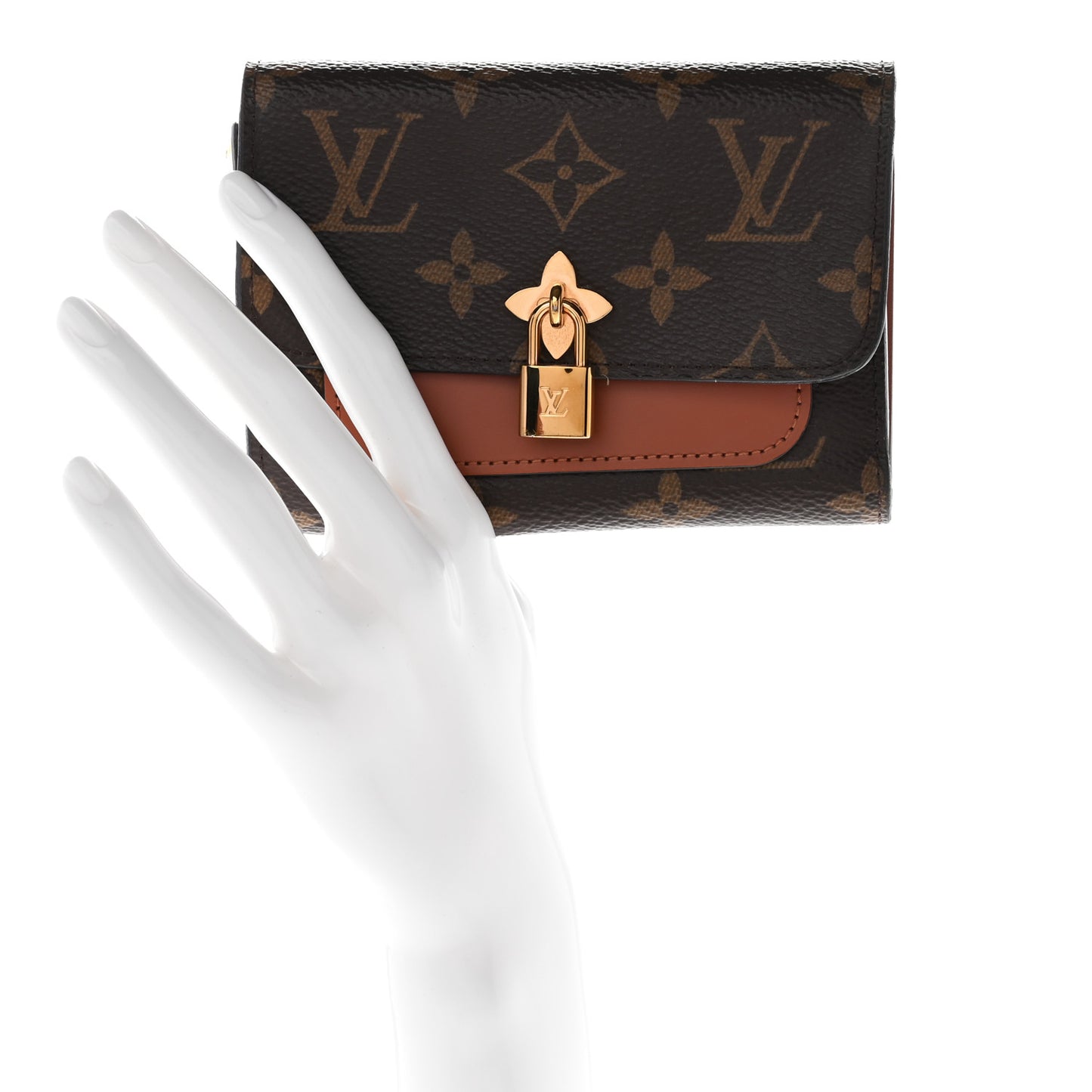 Monogram Flower Lock Compact Wallet Caramel
