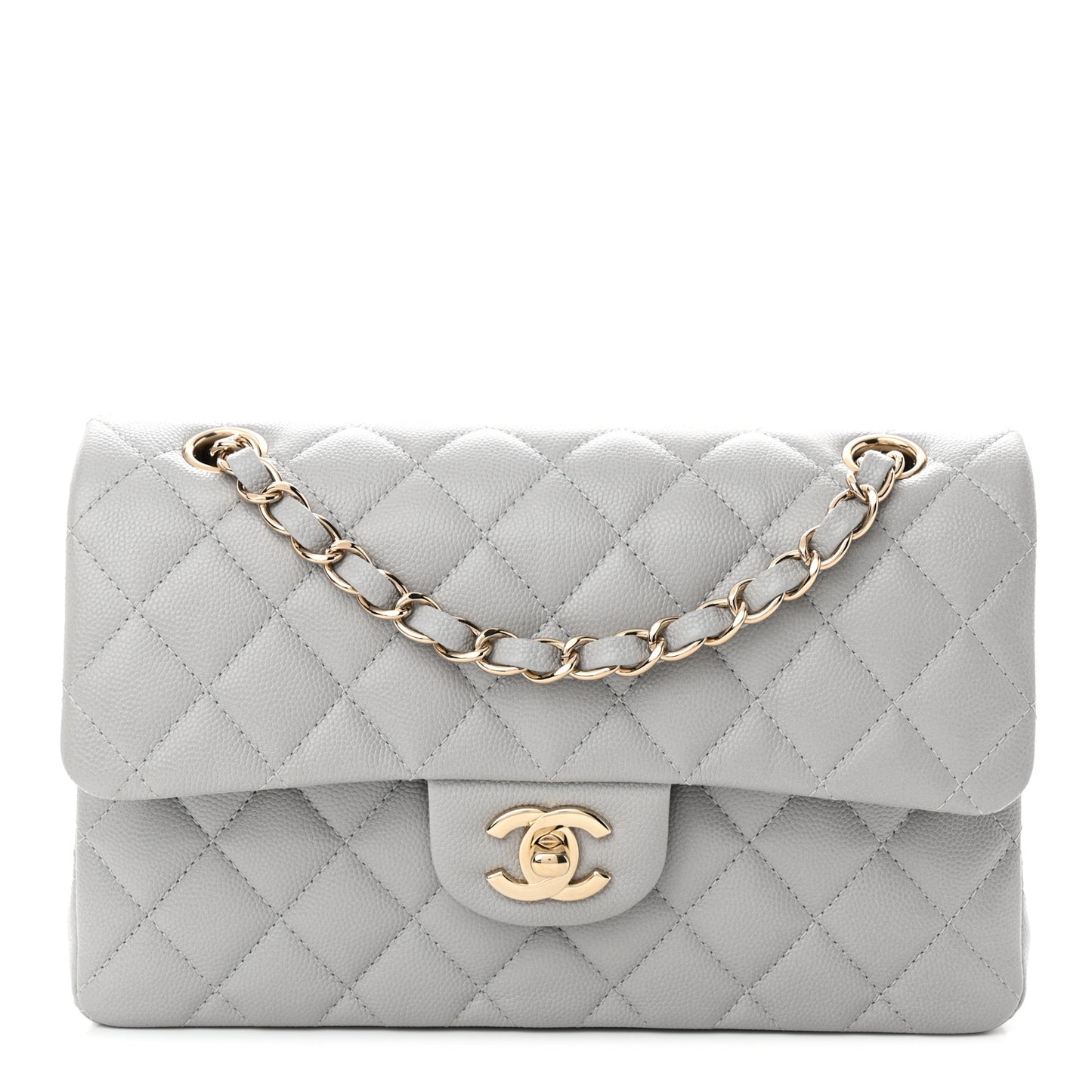 Caviar Quilted Small Double Flap Grey