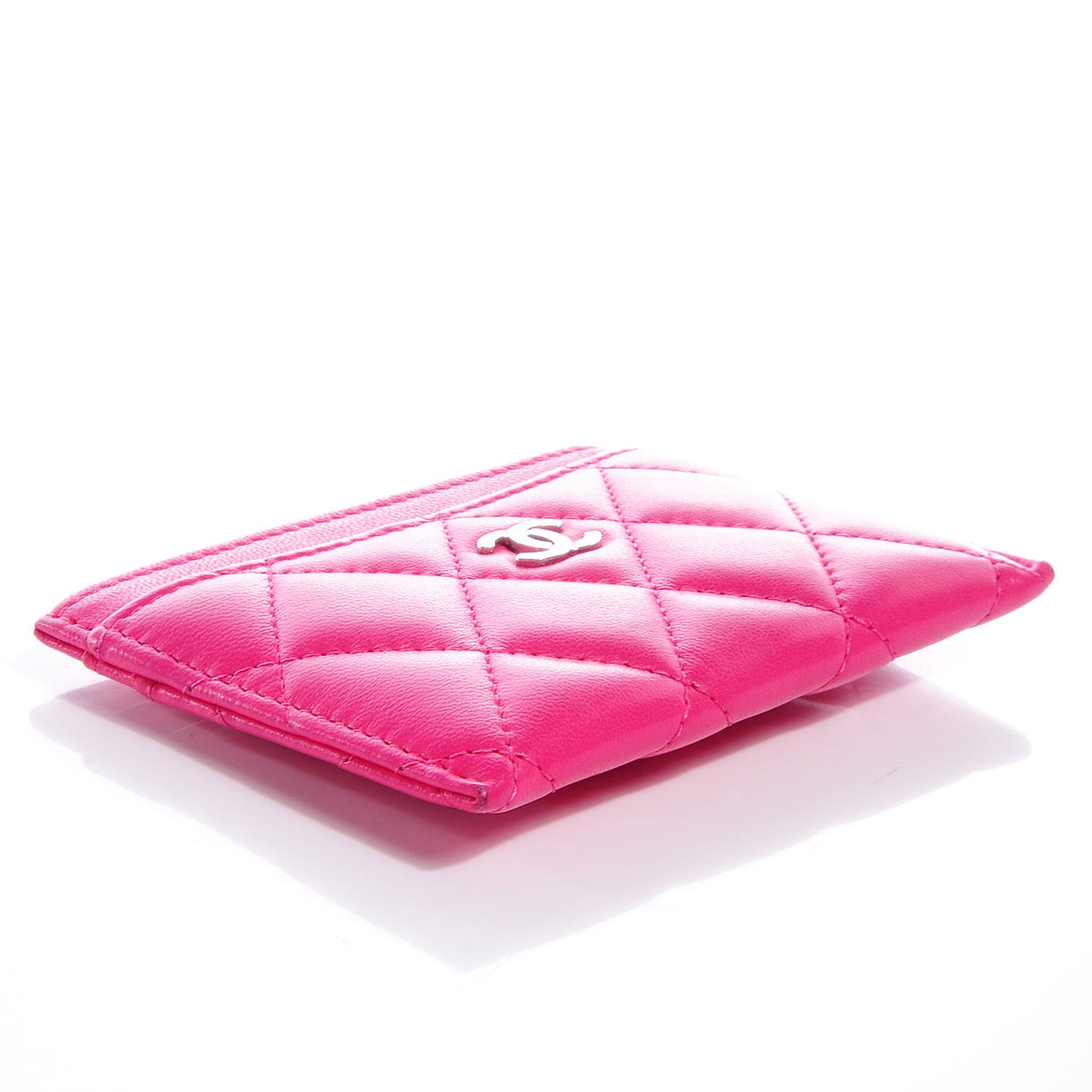 Lambskin Quilted Card Holder Dark Pink