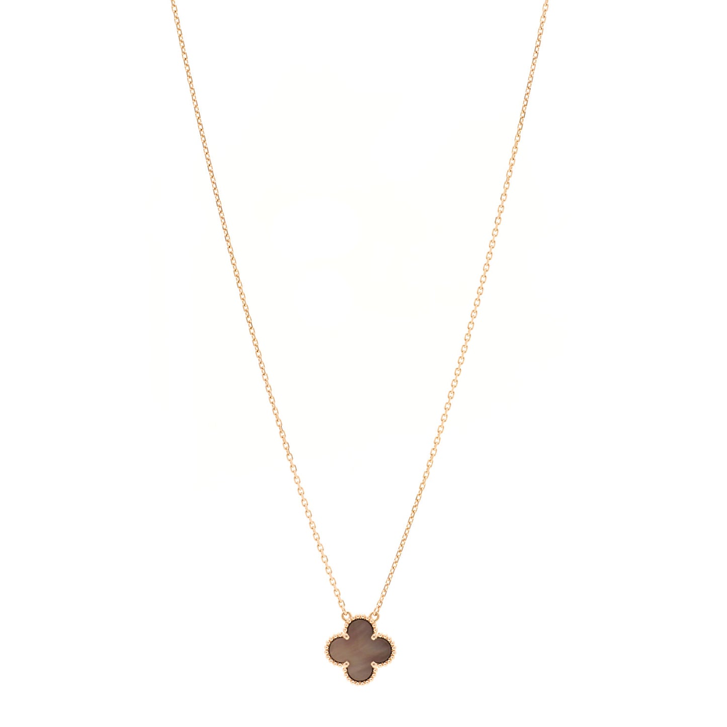 18K Rose Gold Gray Mother of Pearl Vintage Alhambra Pendant Necklace