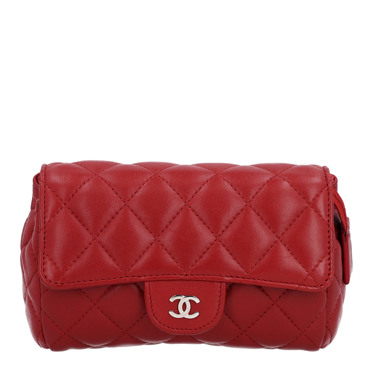 Lambskin Quilted Flap Cosmetic Case Red