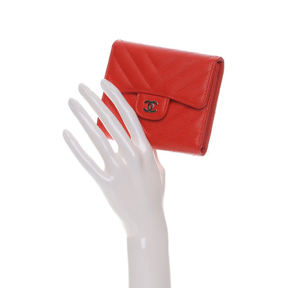 Chanel Caviar Chevron Quilted Compact Flap Wallet Red 2 of 9