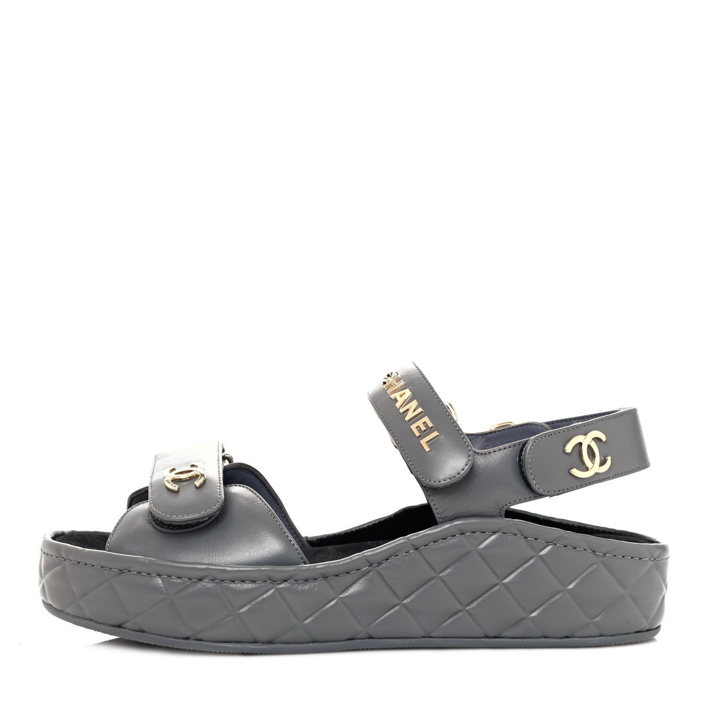 Shiny Calfskin Logo Platform Sandals 38 Grey