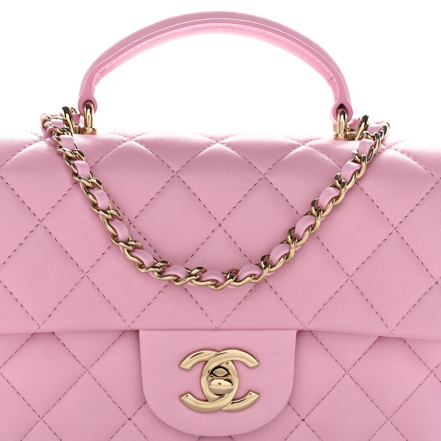 Chanel Lambskin Quilted Mini Top Handle Rectangular Flap Pink 8 of 10