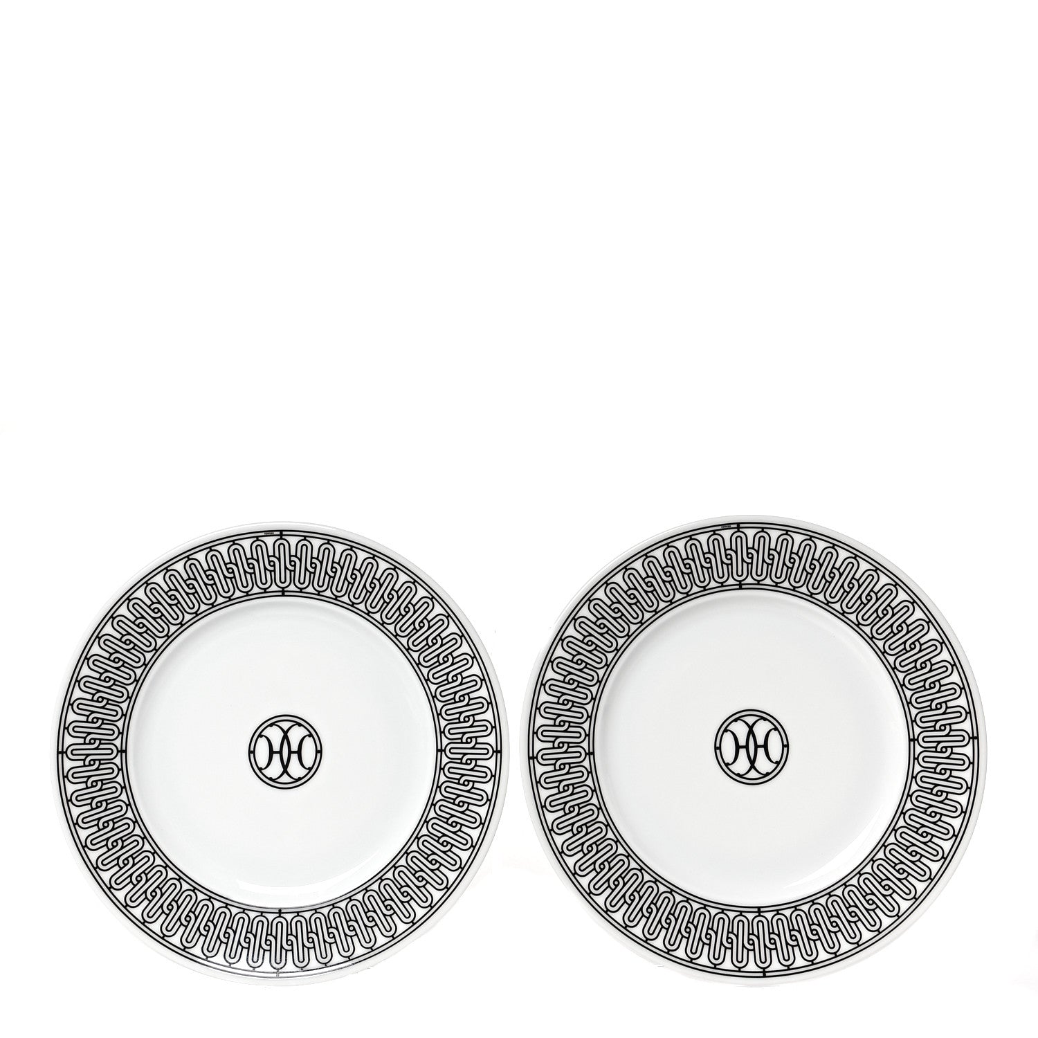 Hermes Porcelain H Deco Dessert Plates Set of 2 Black White 1 of 8