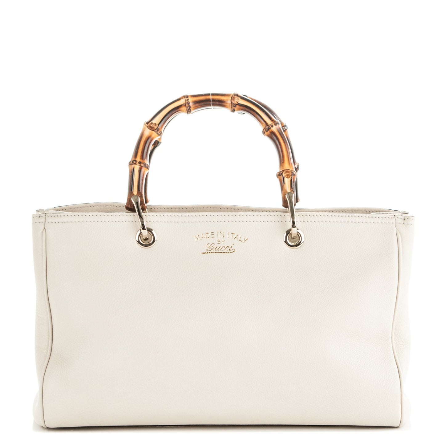 Pebbled Calfskin Medium Bamboo Shopper Tote Off White