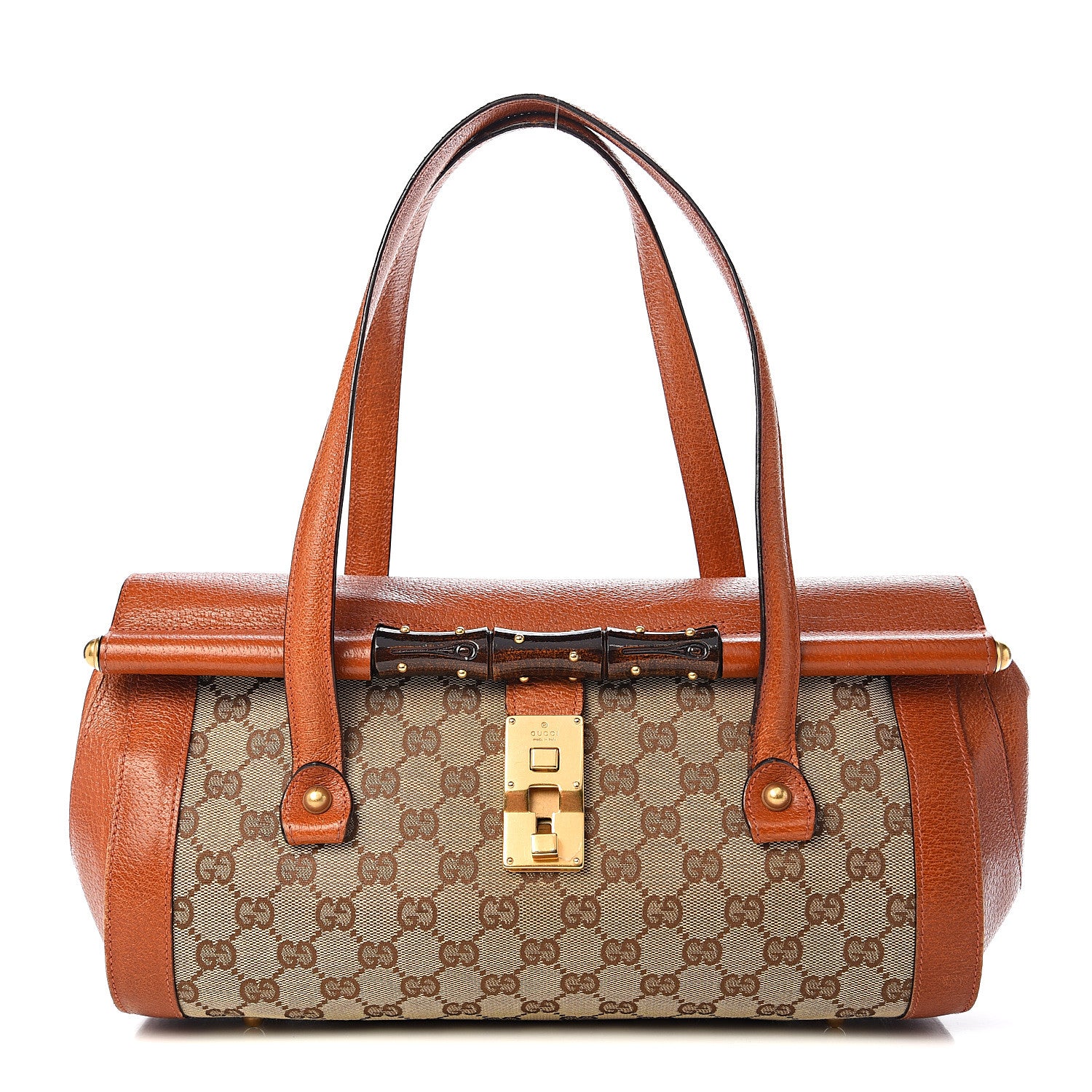Gucci Monogram Bamboo Bullet Satchel Brown 1 of 19